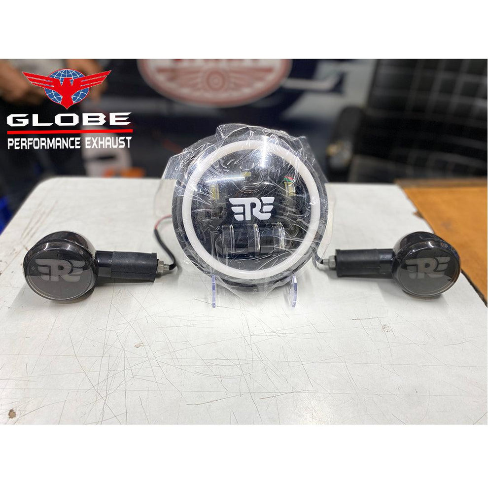 Globe Moto R Logo Headlight & R Logo Indicator For All Royal Enfield Models