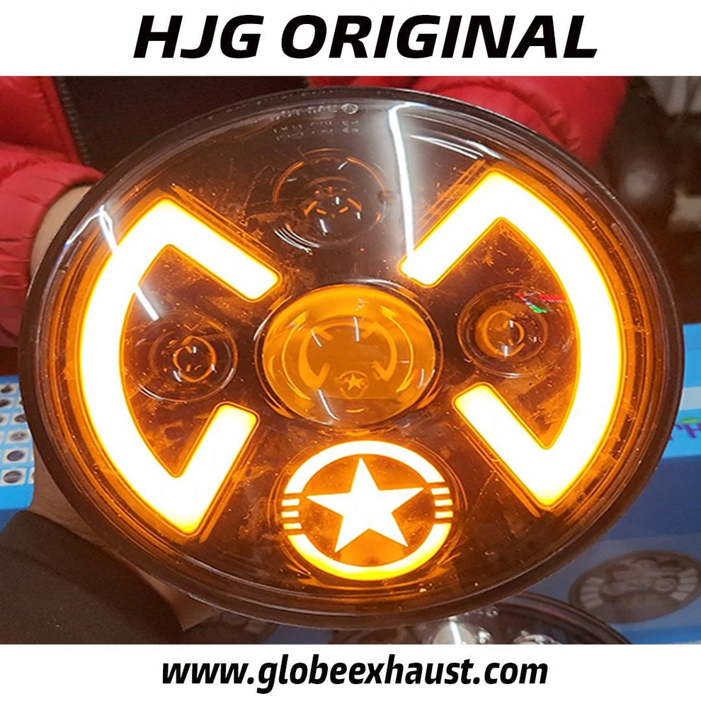 Globe Moto HJG Single Star Headlight With Side Drl For All Royal Enfield Models