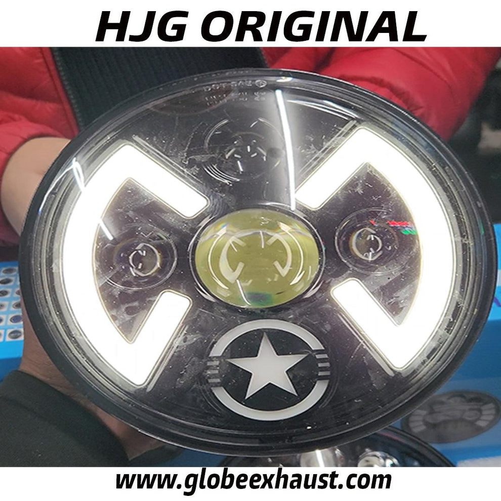 Globe Moto HJG Single Star Headlight With Side Drl For All Royal Enfield Models