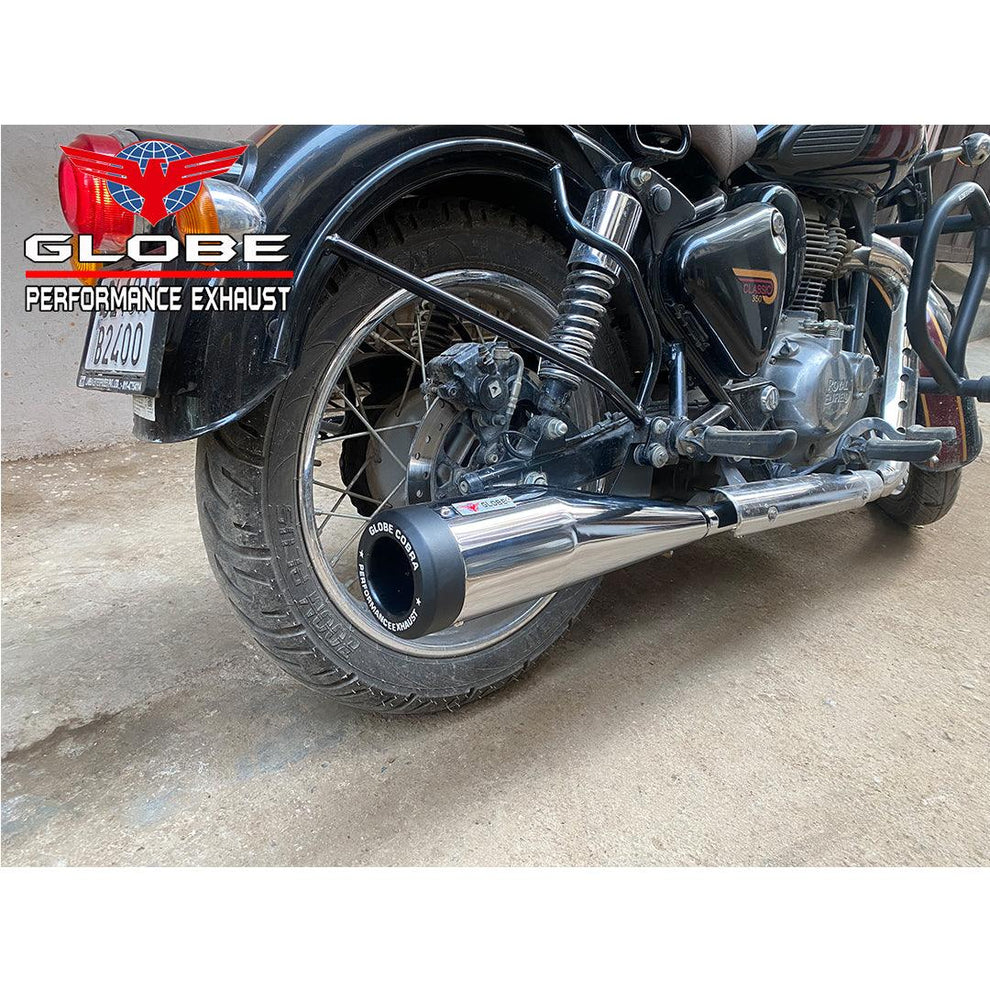 Globe Exhaust Cobra Performance Chrome & Black For New Classic Reborn & New Standard