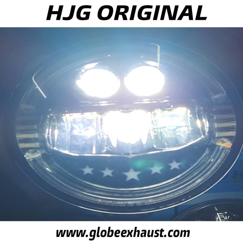 Globe Moto HJG 5 Star Headlight With Blue & White Drl For All Royal Enfield Models