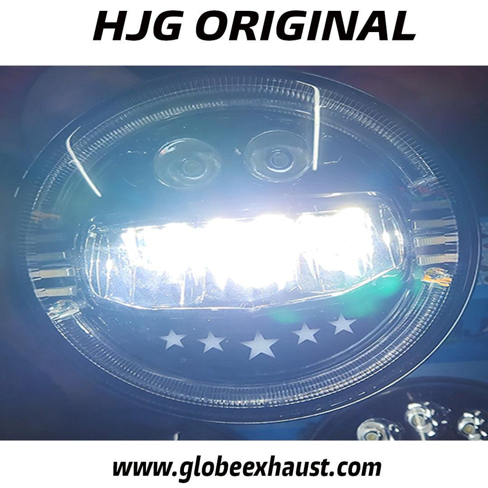 Globe Moto HJG 5 Star Headlight With Blue & White Drl For All Royal Enfield Models
