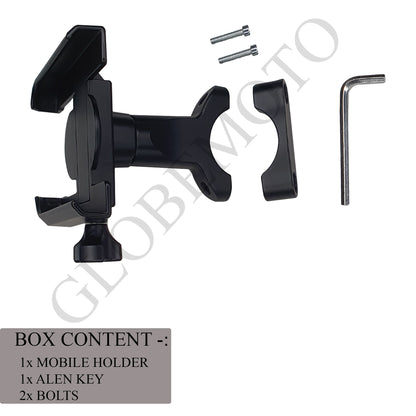 Globe Moto Bike Mobile Holder for Handlebar – 360° Rotatable Motorcycle Phone Mount with Secure Grip