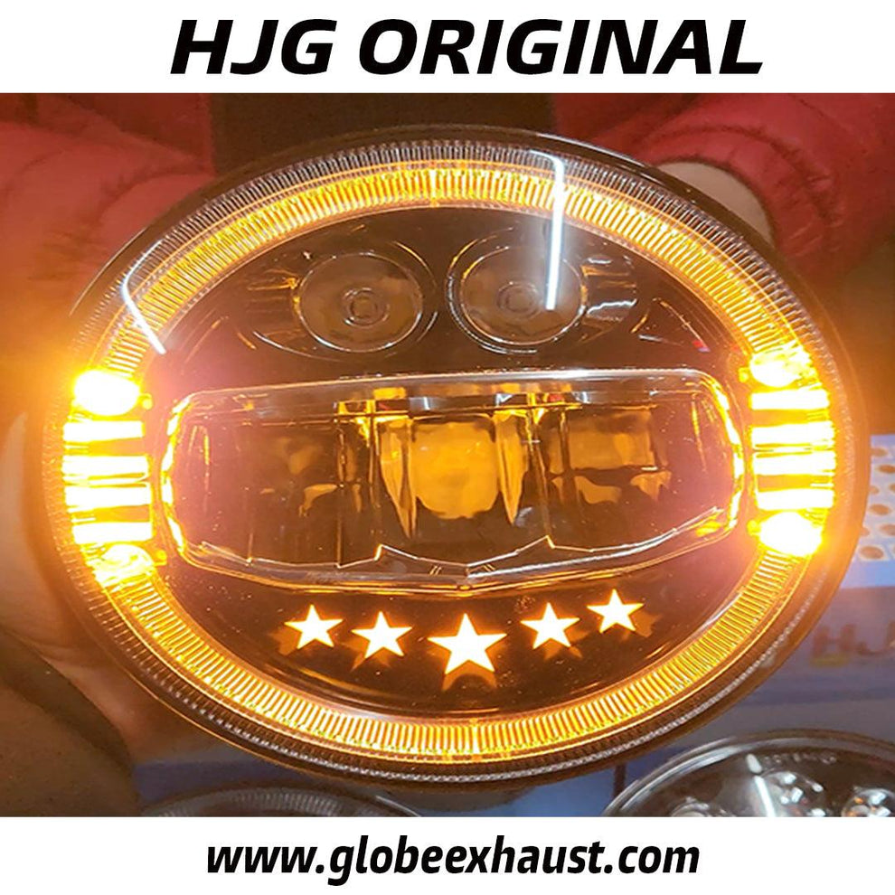Globe Moto HJG 5 Star Headlight With Blue & White Drl For All Royal Enfield Models