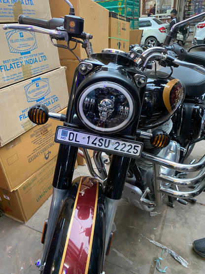 Globe Moto HJG Skull Headlight For All Royal Enfield Models