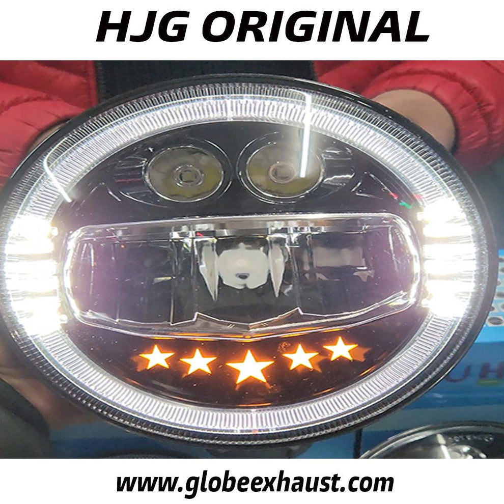 Globe Moto HJG 5 Star Headlight With Blue & White Drl For All Royal Enfield Models