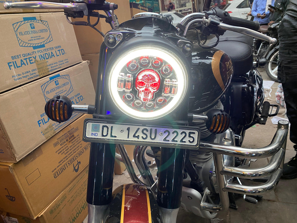Globe Moto HJG Skull Headlight For All Royal Enfield Models