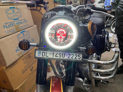Globe Moto HJG Skull Headlight For All Royal Enfield Models