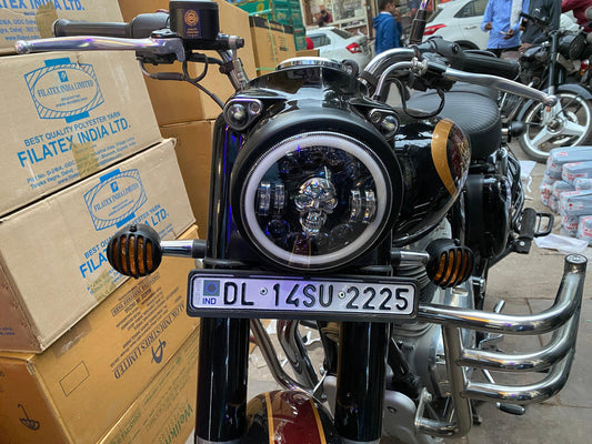 Globe Moto HJG Skull Headlight For All Royal Enfield Models