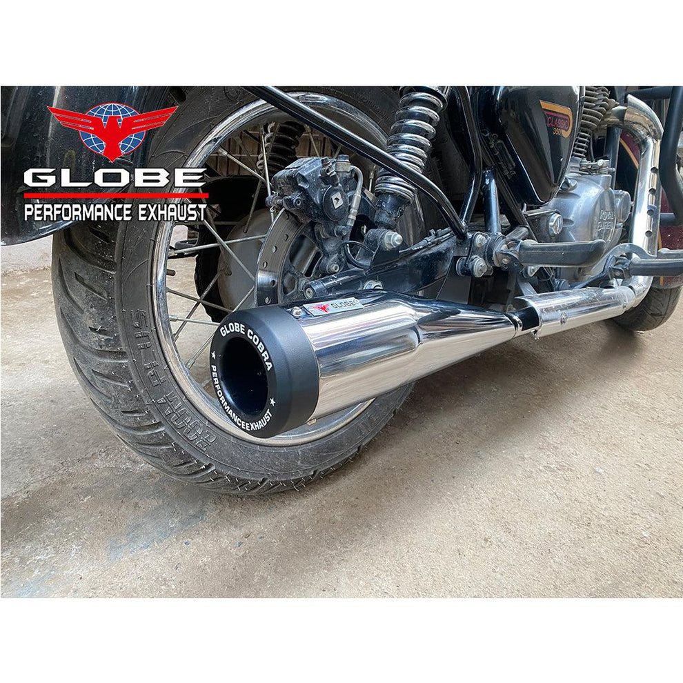 Globe Exhaust Cobra Performance Chrome & Black For New Classic Reborn & New Standard