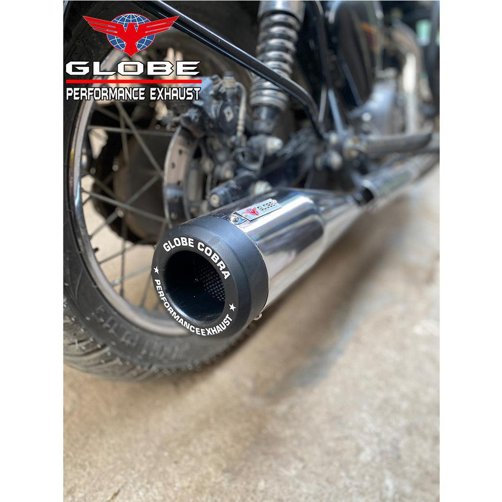 Globe Exhaust Cobra Performance Chrome & Black For New Classic Reborn & New Standard