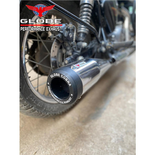 Globe Exhaust Cobra Performance Chrome & Black For New Classic Reborn & New Standard