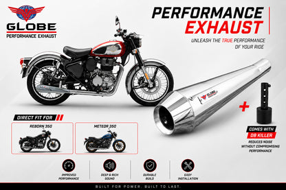 Globe Megaphone Xtreme Exhaust with DB Killer Chrome for Classic 350 Reborn & Meteor 350